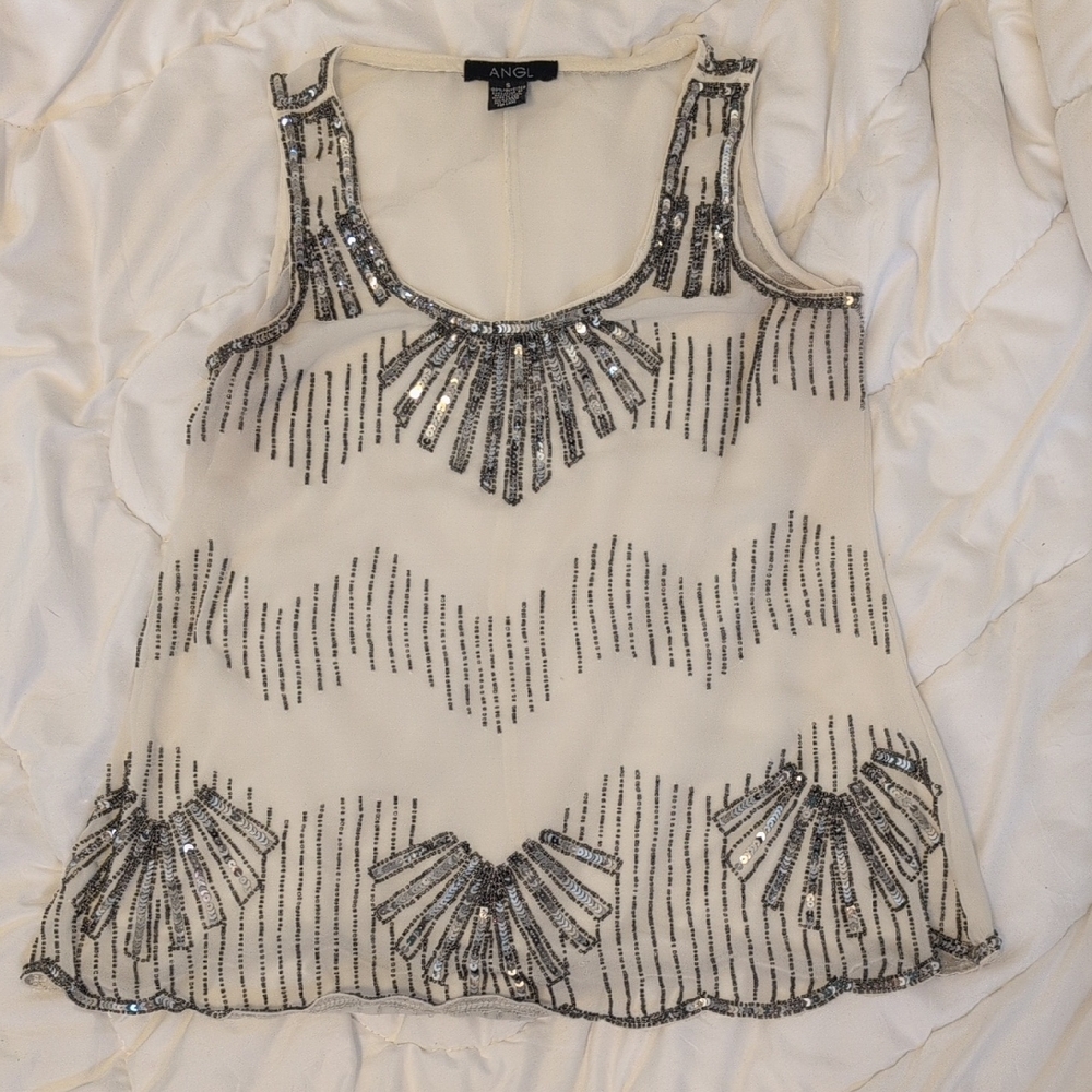 Angl Sequin Embellished Sheer Tank Top